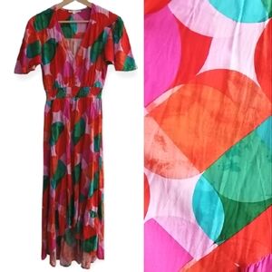 Abel The Label Asymmetrical Geometic Print Colourful Midi Dress Small